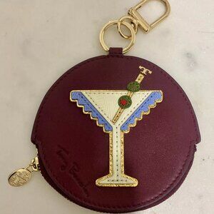 TORY BURCH MARTINI KEY FOB COIN POUCH PURSE ROUND LEATHER